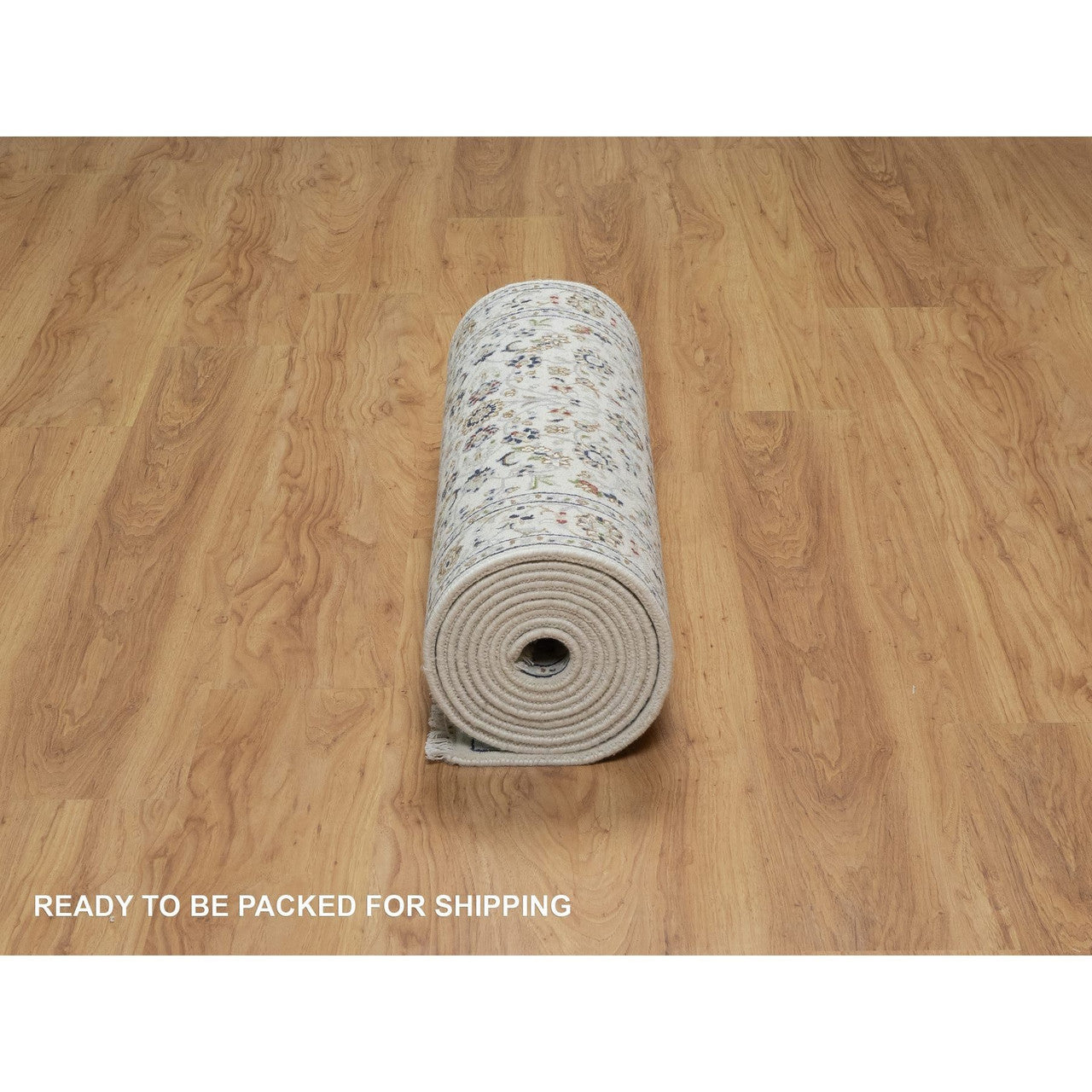 Ivory 2'9" x 14'1" Fine Oriental Hand knotted Wool/Silk Rug - Sku: O091012