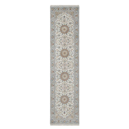 Traditional Wool & Silk Hand Knotted Rug Ivory 2.5X10.0  -O091013