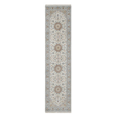 Traditional Wool & Silk Hand Knotted Rug Ivory 2.5X10.0  -O091013