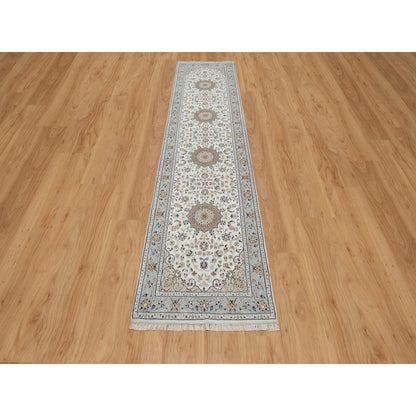 Traditional Wool & Silk Hand Knotted Rug Ivory 2.5X10.0  -O091013