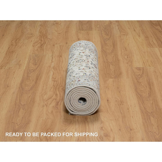 Traditional Wool & Silk Hand Knotted Rug Ivory 2.5X10.0  -O091013