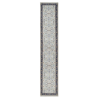 Traditional Wool & Silk Hand Knotted Rug Ivory 2.8X14.0  -O091015