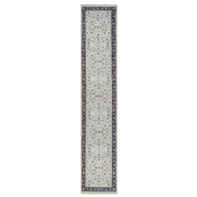 Traditional Wool & Silk Hand Knotted Rug Ivory 2.8X14.0  -O091015