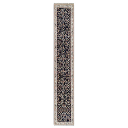 Traditional Wool & Silk Hand Knotted Rug Blue 2.7X16.0  -O091016
