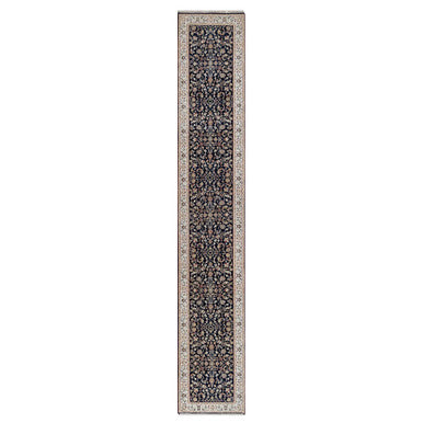 Traditional Wool & Silk Hand Knotted Rug Blue 2.7X16.0  -O091016