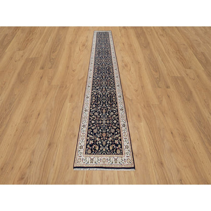 Traditional Wool & Silk Hand Knotted Rug Blue 2.7X16.0  -O091016
