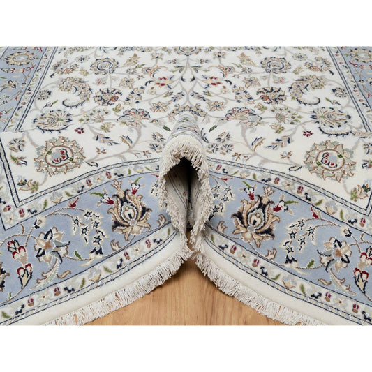 Traditional Wool & Silk Hand Knotted Rug Ivory 5.7X9.0  -O091017