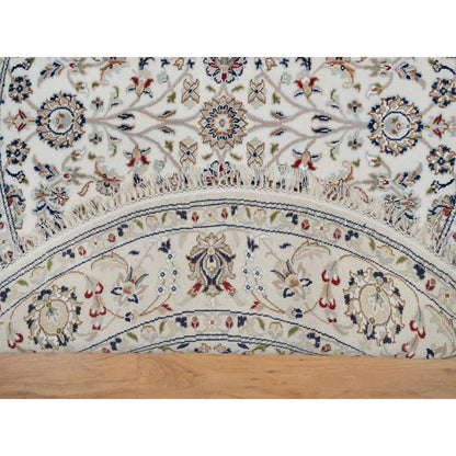Fine Oriental Wool & Silk Hand Knotted Rug Ivory 5.0X5.0  -O091018