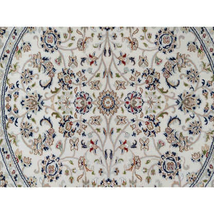 Fine Oriental Wool & Silk Hand Knotted Rug Ivory 5.0X5.0  -O091018