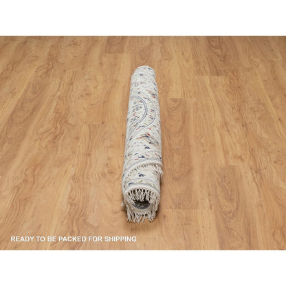 Fine Oriental Wool & Silk Hand Knotted Rug Ivory 5.0X5.0  -O091018
