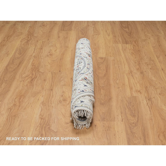 Fine Oriental Wool & Silk Hand Knotted Rug Ivory 5.0X5.0  -O091018