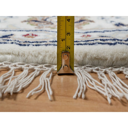 Fine Oriental Wool & Silk Hand Knotted Rug Ivory 5.0X5.0  -O091018