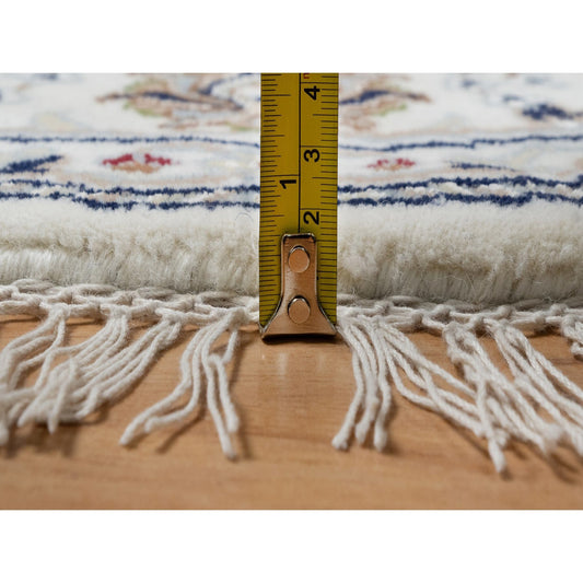 Fine Oriental Wool & Silk Hand Knotted Rug Ivory 5.0X5.0  -O091018