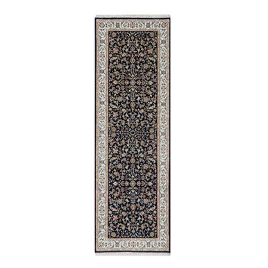 Traditional Wool & Silk Hand Knotted Rug Blue 2.8X8.2  -O091019