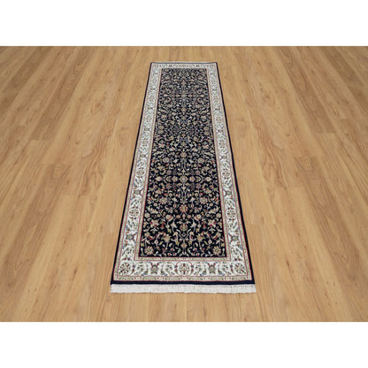 Traditional Wool & Silk Hand Knotted Rug Blue 2.8X8.2  -O091019