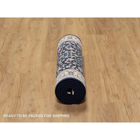 Traditional Wool & Silk Hand Knotted Rug Blue 2.8X8.2  -O091019
