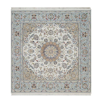 Traditional Wool & Silk Hand Knotted Rug Ivory 5.6X5.9  -O091021