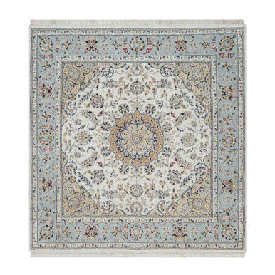Traditional Wool & Silk Hand Knotted Rug Ivory 5.6X5.9  -O091021