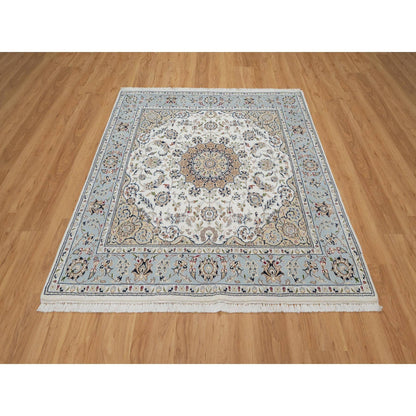 Traditional Wool & Silk Hand Knotted Rug Ivory 5.6X5.9  -O091021