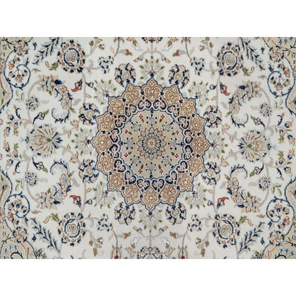 Traditional Wool & Silk Hand Knotted Rug Ivory 5.6X5.9  -O091021