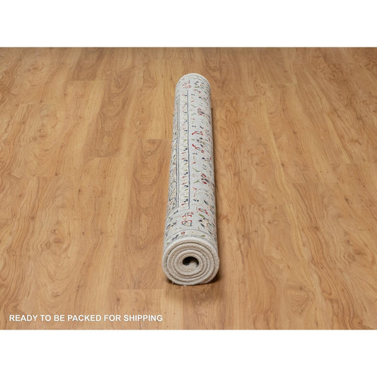 Traditional Wool & Silk Hand Knotted Rug Ivory 5.6X5.9  -O091021