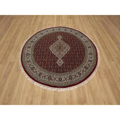 Traditional Wool Hand Knotted Rug Red 6.0X6.0  -O091023