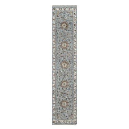 Traditional Wool & Silk Hand Knotted Rug Blue 2.8X12.9  -O091026