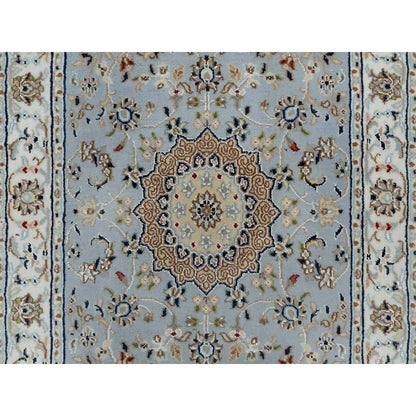 Traditional Wool & Silk Hand Knotted Rug Blue 2.8X12.9  -O091026