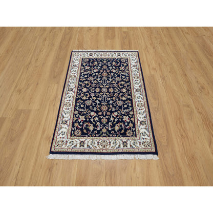 Traditional Wool & Silk Hand Knotted Rug Blue 2.8X4.1  -O091028