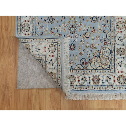Fine Oriental Wool & Silk Hand Knotted Rug Blue 2.8x10.1 -O091029