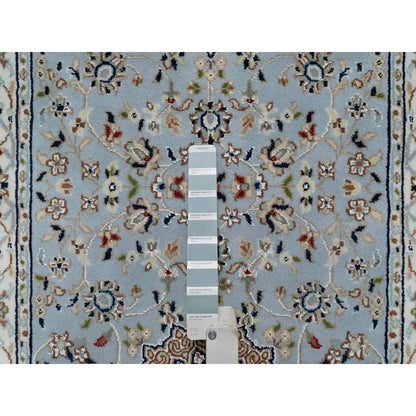 Fine Oriental Wool & Silk Hand Knotted Rug Blue 2.8x10.1 -O091029