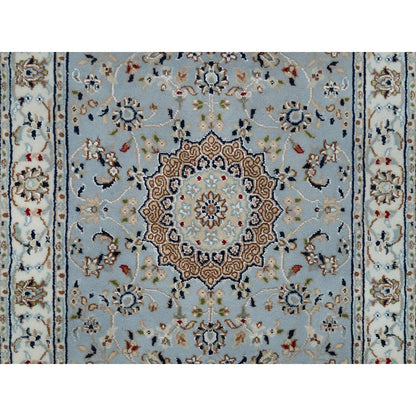 Fine Oriental Wool & Silk Hand Knotted Rug Blue 2.8x10.1 -O091029
