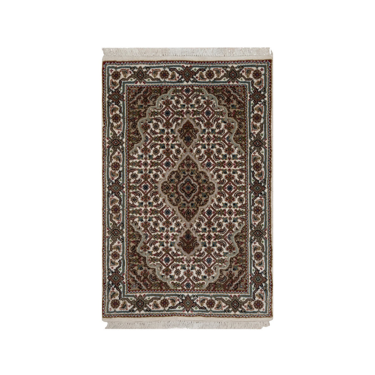 Ivory 2'0" x 3'0" Traditional Hand knotted Wool Rug - Sku: O091030