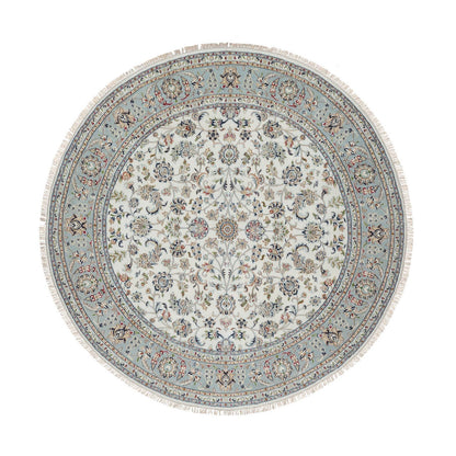 Traditional Wool & Silk Hand Knotted Rug Ivory 8.0X8.0  -O091032