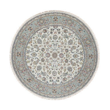 Traditional Wool & Silk Hand Knotted Rug Ivory 8.0X8.0  -O091032