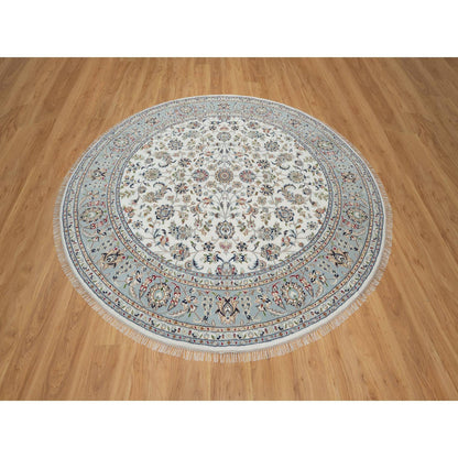 Traditional Wool & Silk Hand Knotted Rug Ivory 8.0X8.0  -O091032