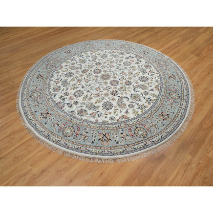 Traditional Wool & Silk Hand Knotted Rug Ivory 8.0X8.0  -O091032