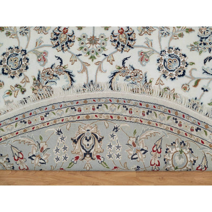 Traditional Wool & Silk Hand Knotted Rug Ivory 8.0X8.0  -O091032