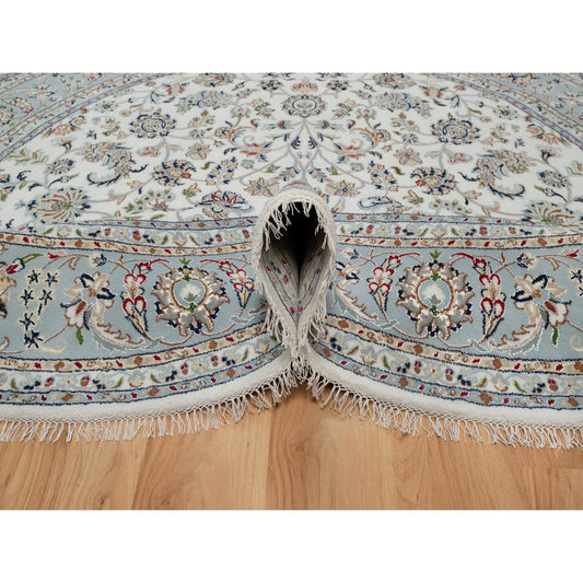 Traditional Wool & Silk Hand Knotted Rug Ivory 8.0X8.0  -O091032