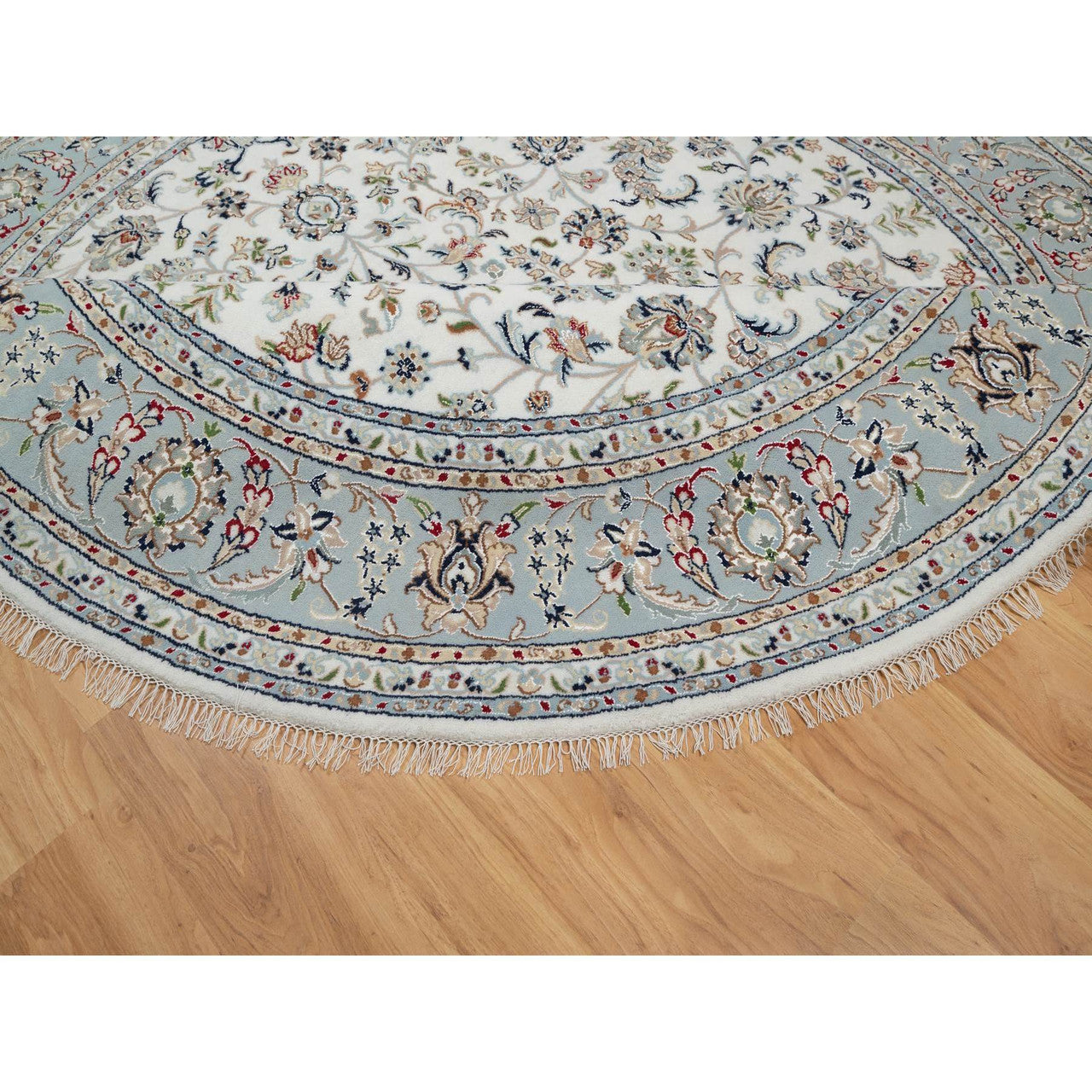 Ivory 8'0" x 8'0" Traditional Hand knotted Wool/Silk Rug - Sku: O091032