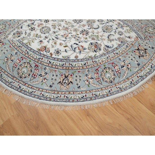 Traditional Wool & Silk Hand Knotted Rug Ivory 8.0X8.0  -O091032