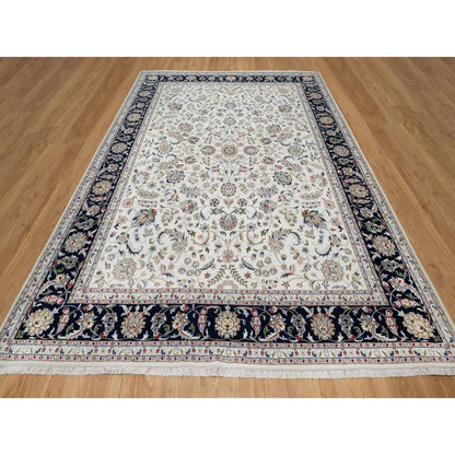 Traditional Wool & Silk Hand Knotted Rug Ivory 8.7X11.8  -O091033