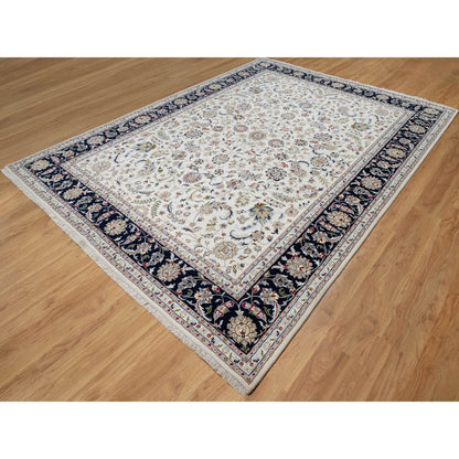 Traditional Wool & Silk Hand Knotted Rug Ivory 8.7X11.8  -O091033