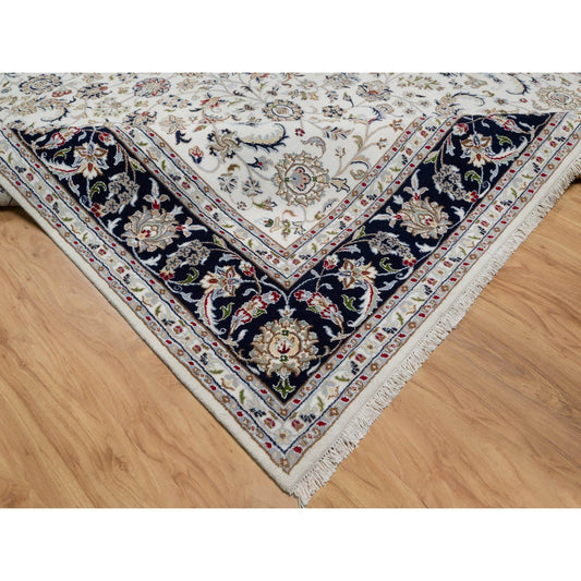 Traditional Wool & Silk Hand Knotted Rug Ivory 8.7X11.8  -O091033