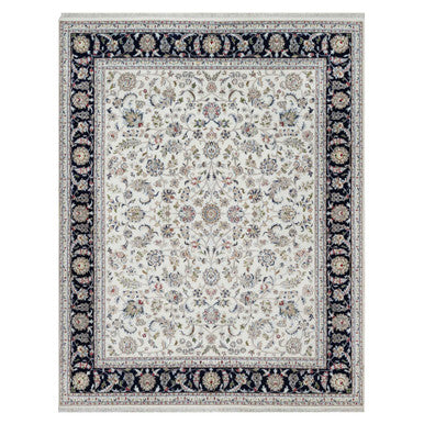 Traditional Wool & Silk Hand Knotted Rug Ivory 7.10X10.0  -O091035