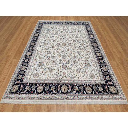 Traditional Wool & Silk Hand Knotted Rug Ivory 7.10X10.0  -O091035