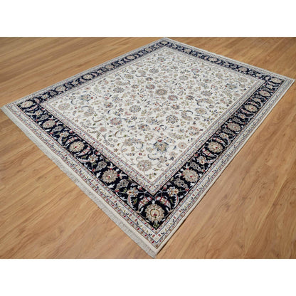 Traditional Wool & Silk Hand Knotted Rug Ivory 7.10X10.0  -O091035