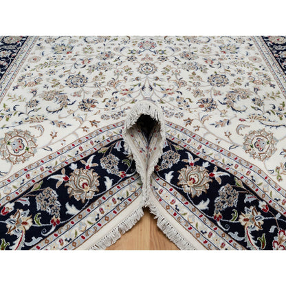 Traditional Wool & Silk Hand Knotted Rug Ivory 7.10X10.0  -O091035
