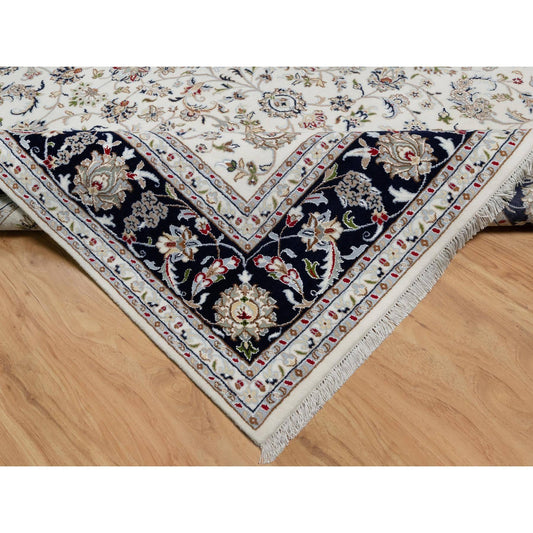 Traditional Wool & Silk Hand Knotted Rug Ivory 7.10X10.0  -O091035