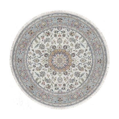 Traditional Wool & Silk Hand Knotted Rug Ivory 8.1X8.1  -O091036